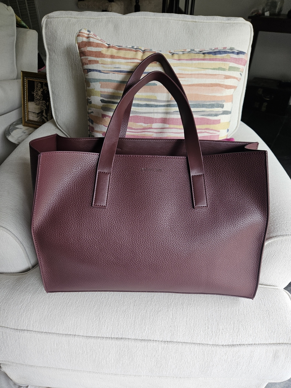 Women’s Large Wine Leather Tote Bag with Knot Straps - Picture 2 of 4